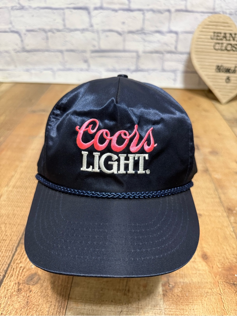 1970’s Blue Satin Coors Light Hat Pink White Embroidery Print Snapback Cap Rare